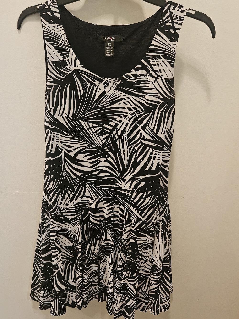 Palm Leaf Black & White Dress